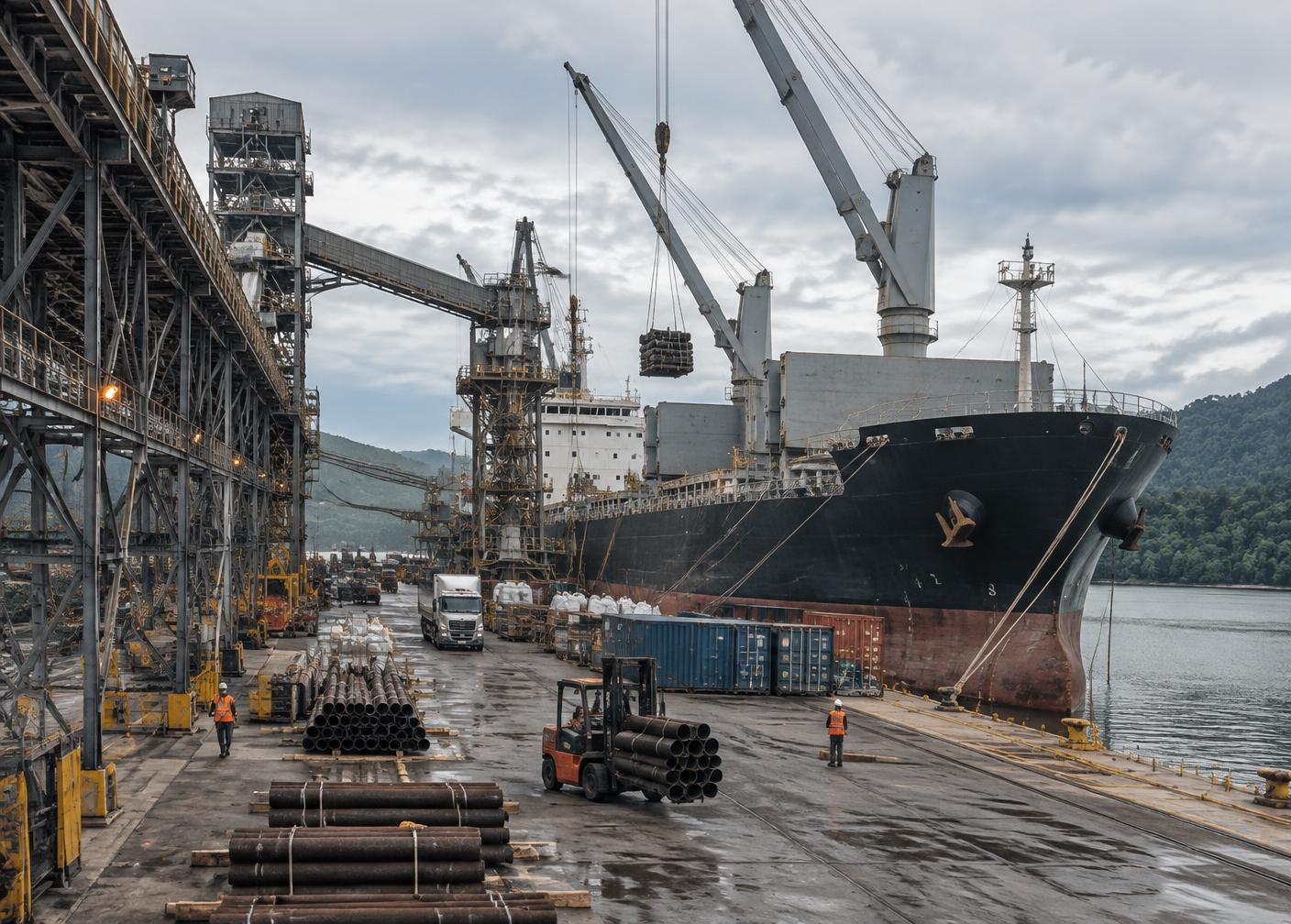 Industrial infrastructure and material movement at a Malaysian port